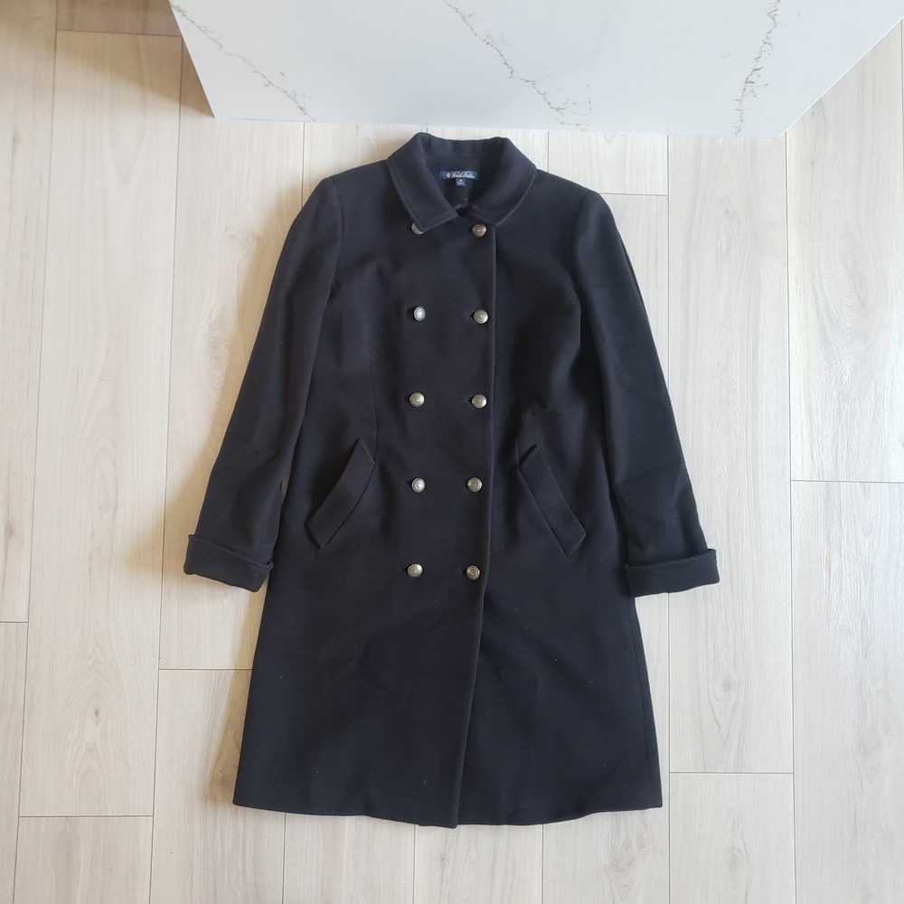 Brooks Brothers Jacket Womens 10 Black Wool Loro Piana Double Breasted Peacoat